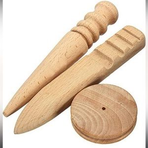 NWT 3in1 Multi-Size Solid Wood Leather Edge Slicker Burnishing Burnisher Set